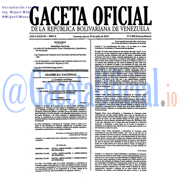 Gaceta Oficial 5990 del 29 Julio 2010
