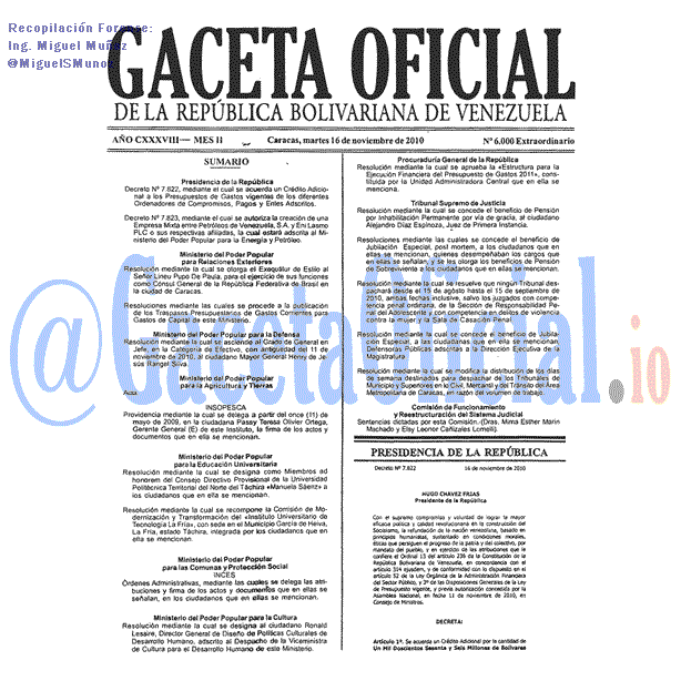 Gaceta Oficial 6000 del 16 Noviembre 2010