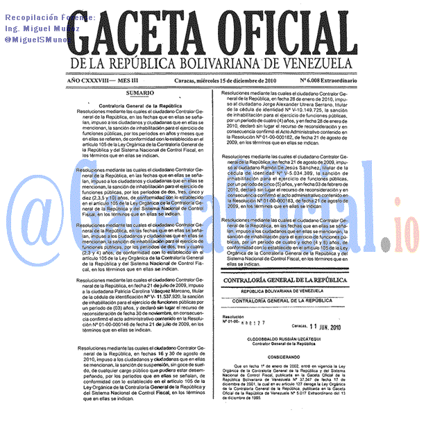 Gaceta Oficial 6008 del 15 Diciembre 2010