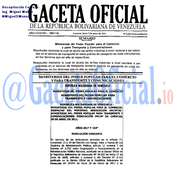 Gaceta Oficial 6023 del 2 Mayo 2011