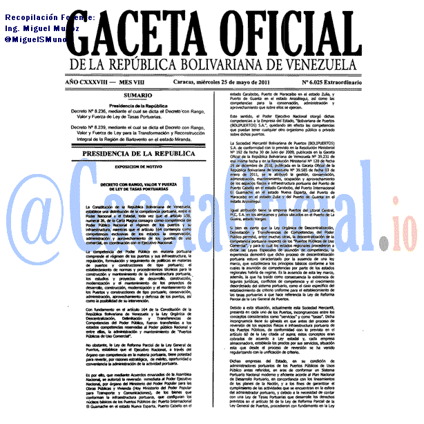 Gaceta Oficial 6025 del 25 Mayo 2011