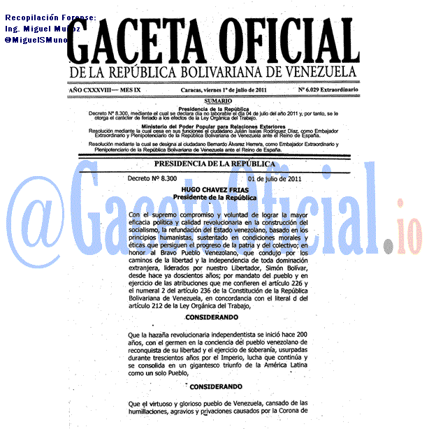 Gaceta Oficial 6029 del 1 Julio 2011