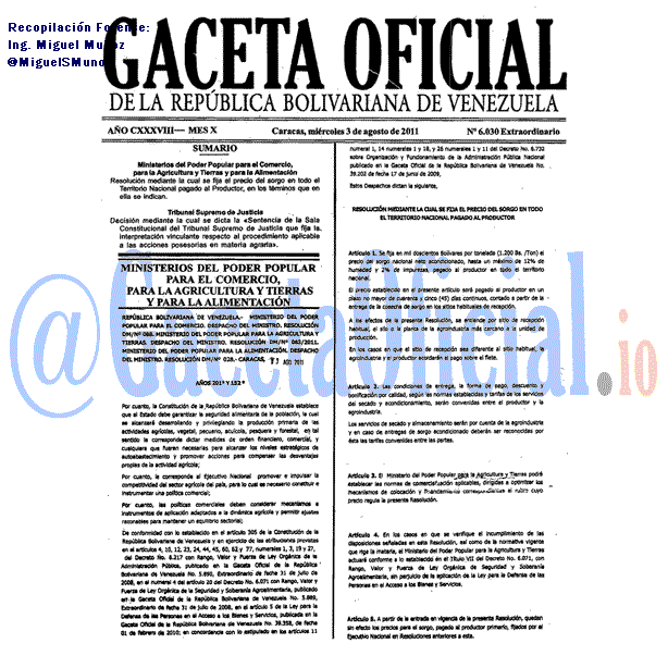 Gaceta Oficial 6030 del 3 Agosto 2011