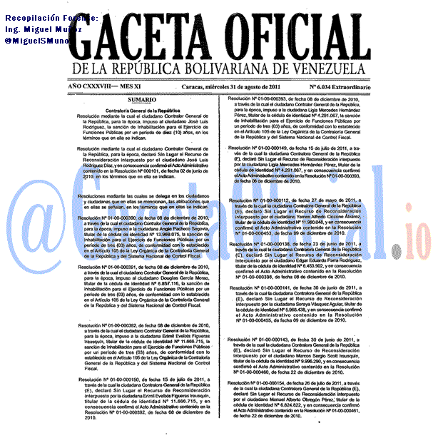 Gaceta Oficial 6034 del 31 Agosto 2011