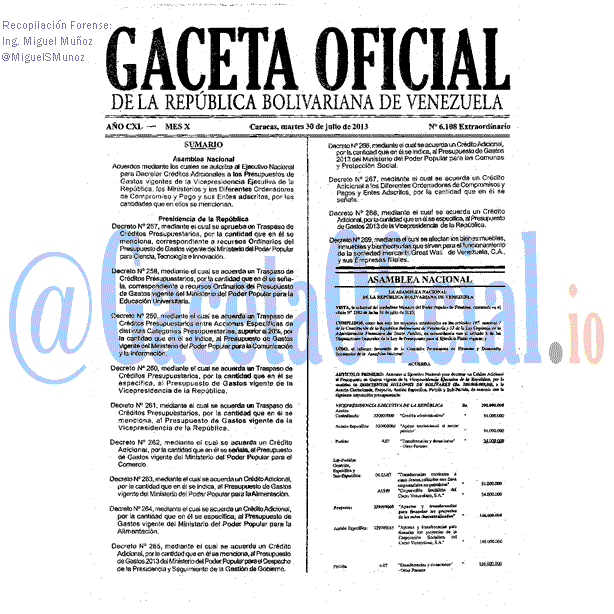Gaceta Oficial 6108 del 30 Julio 2013