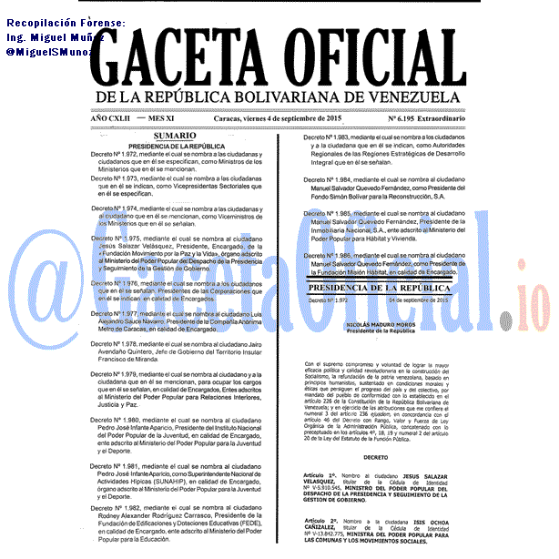 Gaceta Oficial 6195 del 4 septiembre 2015