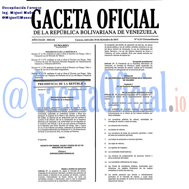 Gaceta Oficial 6211 del 30 diciembre 2015 Gaceta Oficial 6211 del 30 diciembre 2015