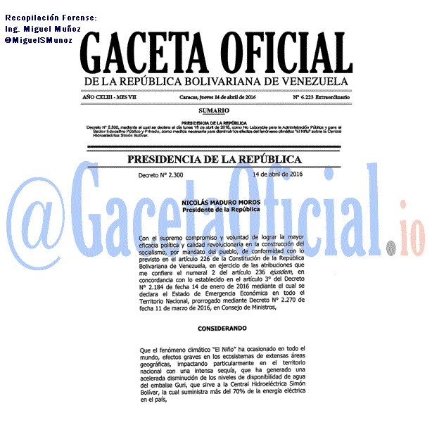 Gaceta Oficial 6223 del 14 abril 2016