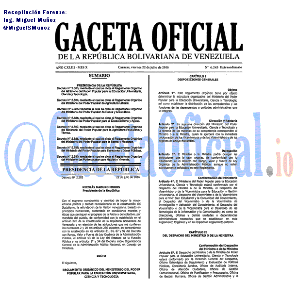 Gaceta Oficial 6243 del 22 julio 2016