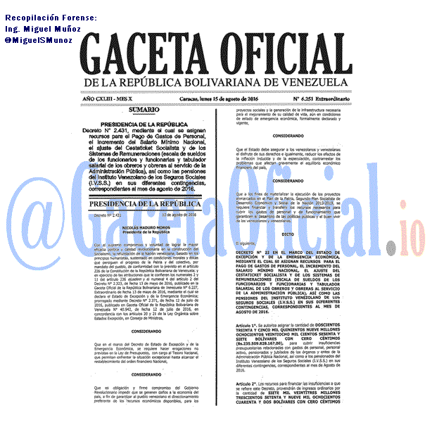 Gaceta Oficial 6251 del 15 agosto 2016