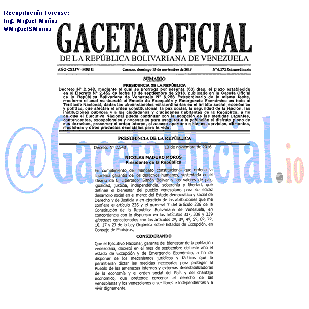 Gaceta Oficial 6272 del 13 Noviembre 2016