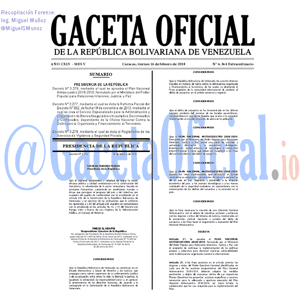 Gaceta Oficial 6364 del 16 Febrero 2018 Gaceta Oficial 6364 del 16 febrero 2018