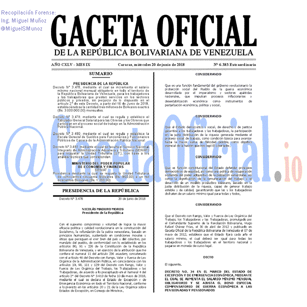 Gaceta Oficial 6383 del 20 junio 2018