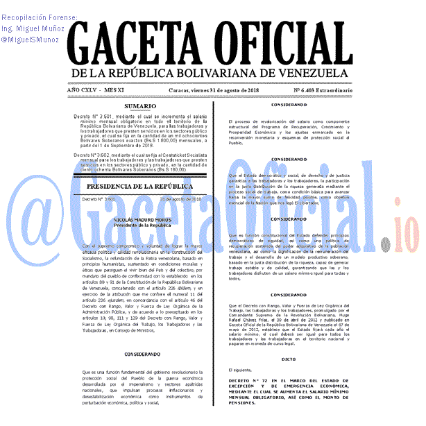 Gaceta Oficial 6403 del 31 Agosto 2018