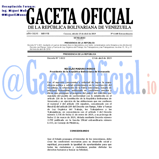 Gaceta Oficial 6448 del 13 Abril 2019 Gaceta Oficial 6448 del 13 Abril 2019
