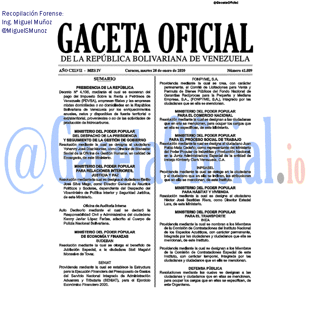 Gaceta Oficial 41809 del 28 Enero 2020