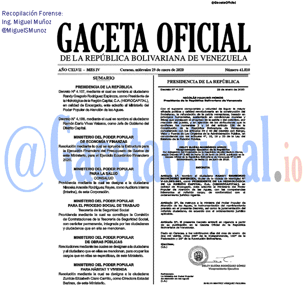 Gaceta Oficial 41810 del 29 Enero 2020