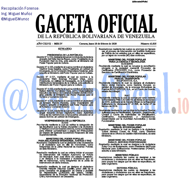 Gaceta Oficial 41818 del 10 febrero 2020