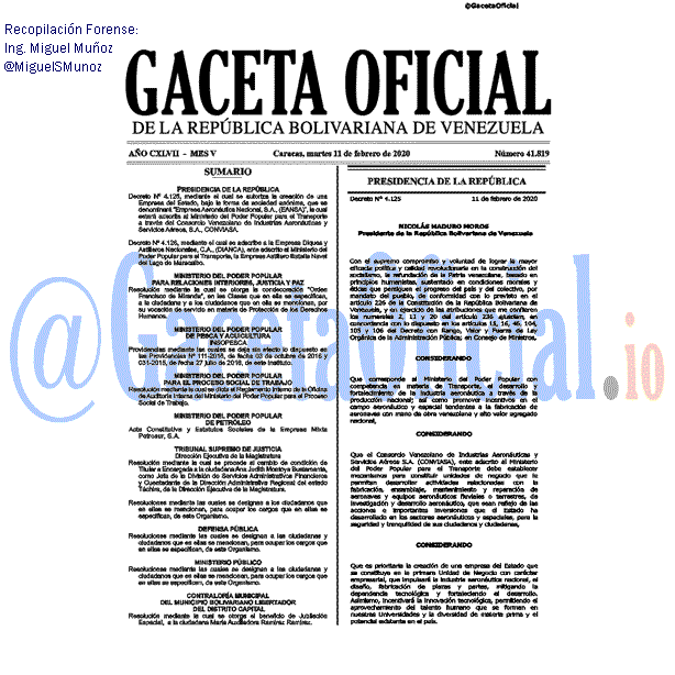 Gaceta Oficial 41819 del 11 febrero 2020