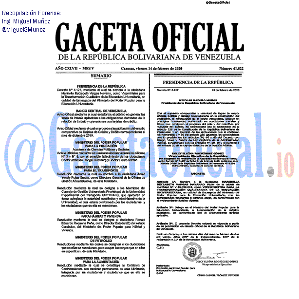 Gaceta Oficial 41822 del 14 febrero 2020