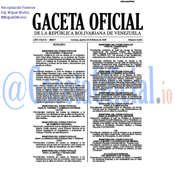 Gaceta Oficial 41824 del 18 febrero 2020