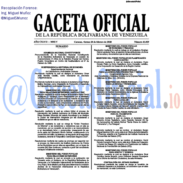 Gaceta Oficial 41829 del 28 febrero 2020