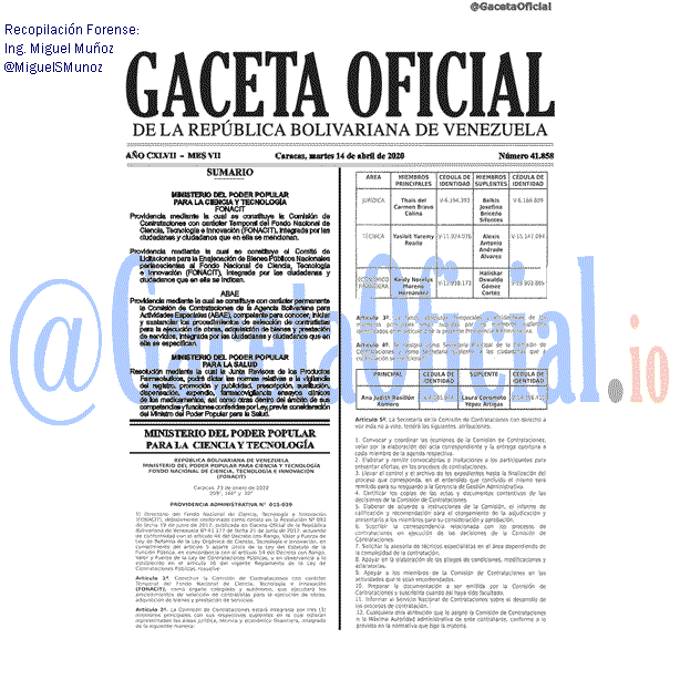 Gaceta Oficial 41858 del 14 abril 2020