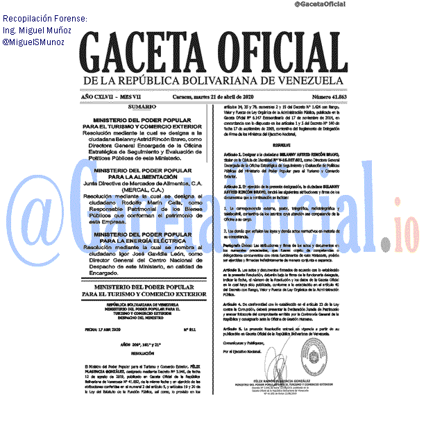 Gaceta Oficial 41863 del 21 abril 2020