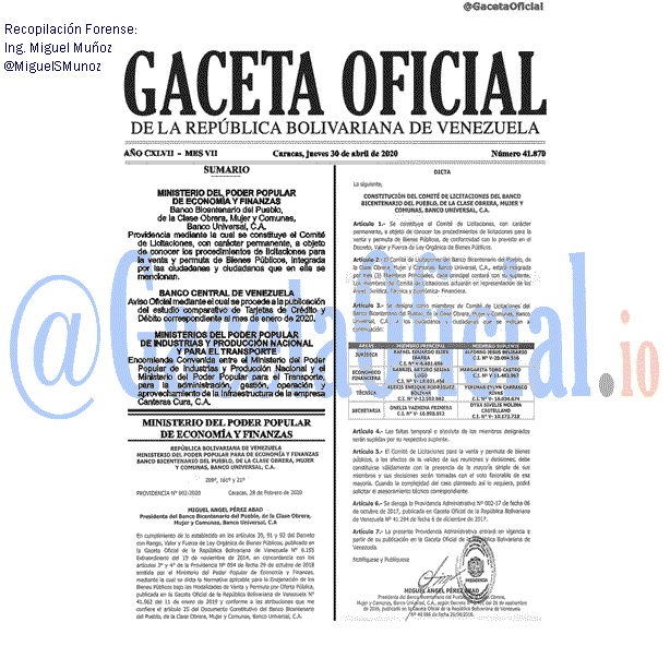 Gaceta Oficial 41870 del 30 abril 2020