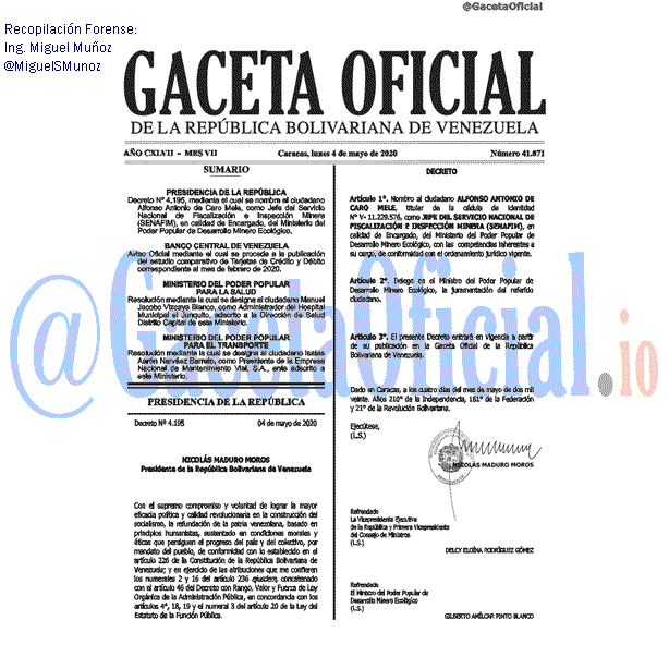 Gaceta Oficial 41871 del 4 mayo 2020