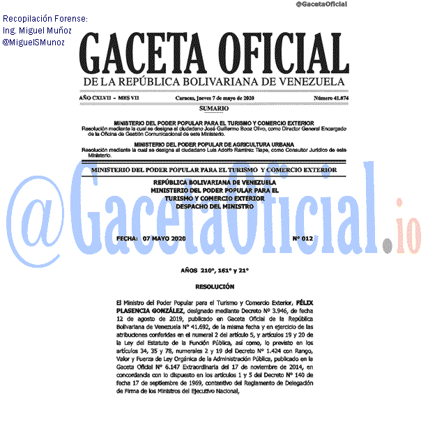 Gaceta Oficial 41874 del 7 mayo 2020 Gaceta Oficial 41874 del 7 mayo 2020