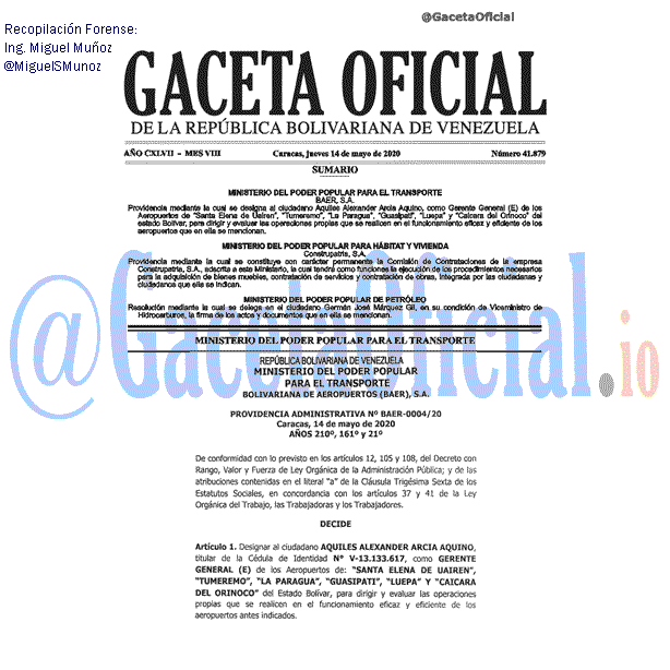 Gaceta Oficial 41879 del 14 mayo 2020