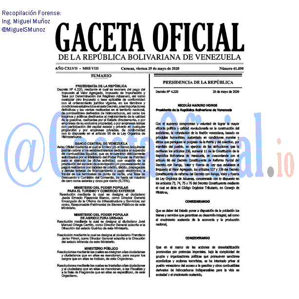 Gaceta Oficial 41890 del 29 mayo 2020 Gaceta Oficial 41890 del 29 mayo 2020