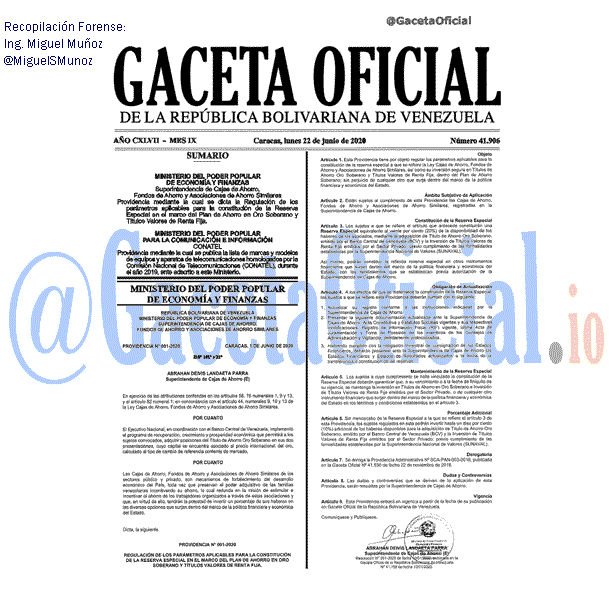 Gaceta Oficial 41906 del 22 junio 2020