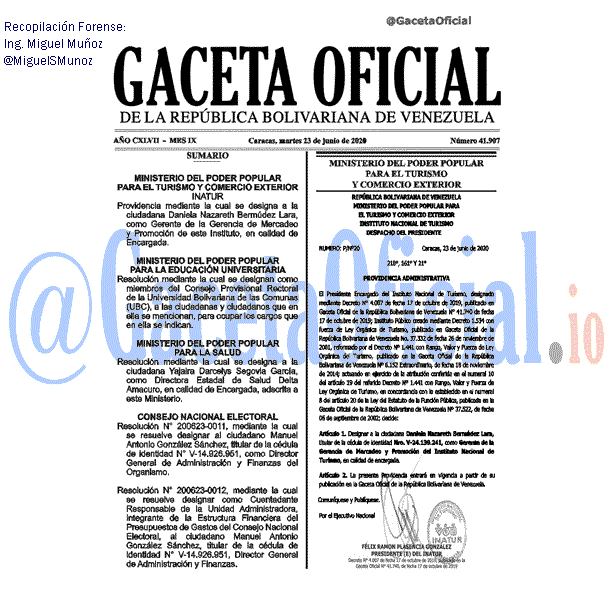 Gaceta Oficial 41907 del 23 junio 2020