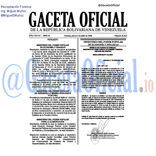 Gaceta Oficial 41913 del 2 julio 2020