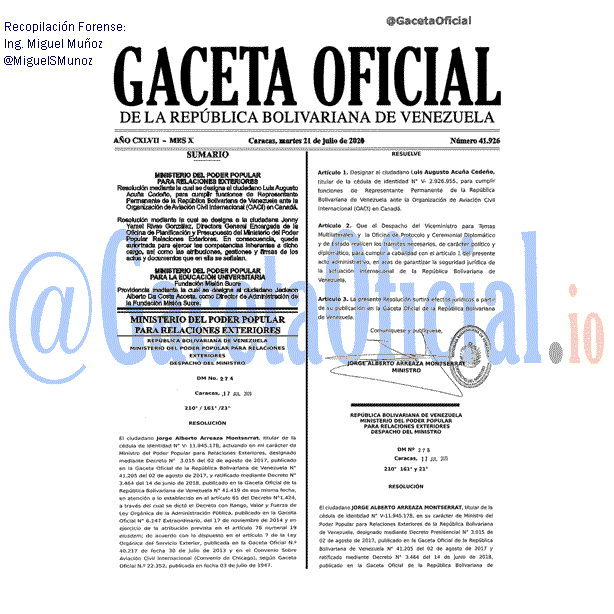 Gaceta Oficial 41926 del 21 julio 2020