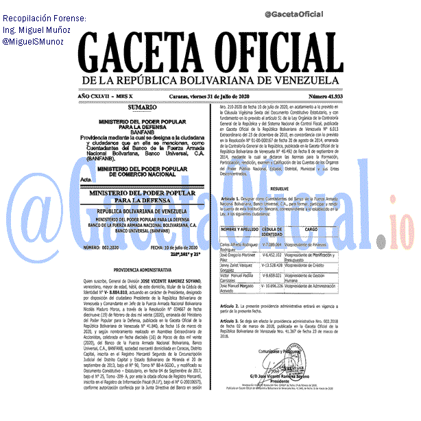 Gaceta Oficial 41933 del 31 julio 2020 Gaceta Oficial 41933 del 31 julio 2020