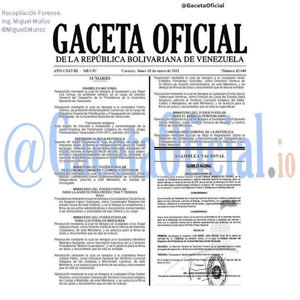Gaceta Oficial 42049 del 18 Enero 2021