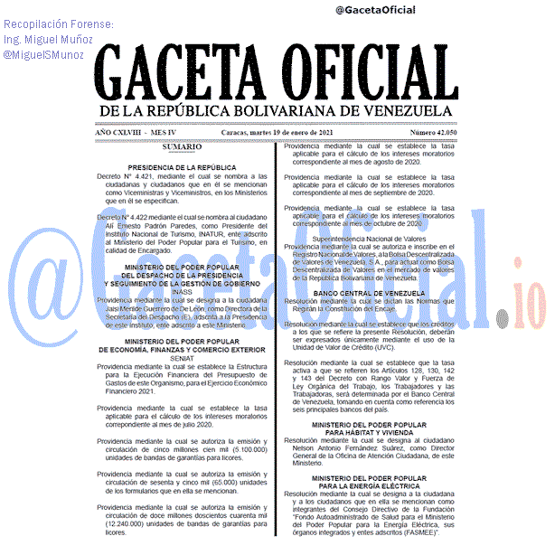 Gaceta Oficial 42050 del 19 Enero 2021