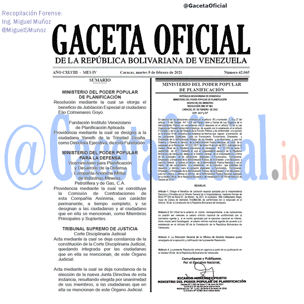 Gaceta Oficial 42065 del 9 febrero 2021 Gaceta Oficial 42065 del 9 febrero 2021