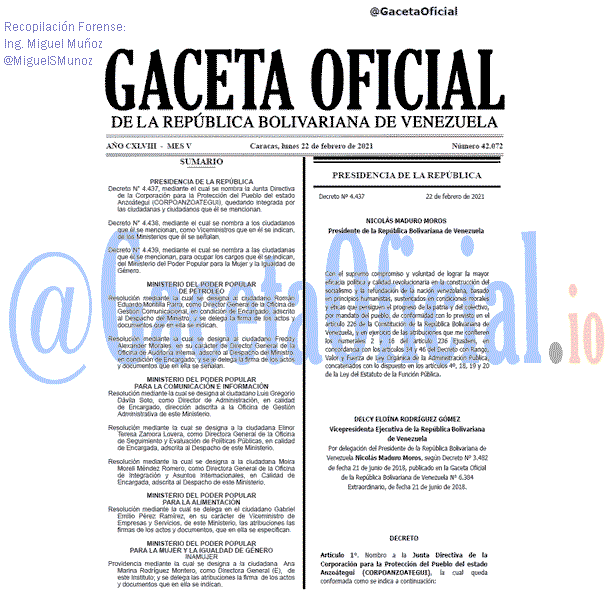 Gaceta Oficial 42072 del 22 febrero 2021