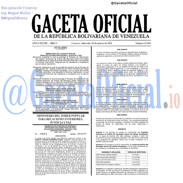 Gaceta Oficial 42084 del 10 marzo 2021 Gaceta Oficial 42084 del 10 marzo 2021