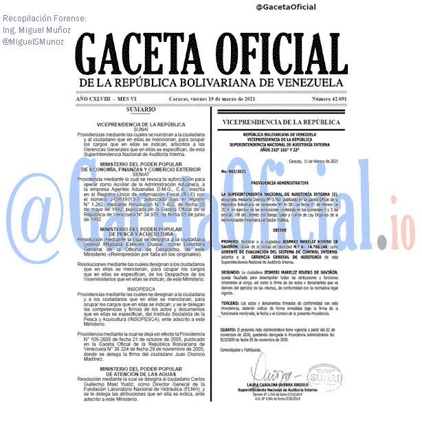 Gaceta Oficial 42091 del 19 marzo 2021 Gaceta Oficial 42091 del 19 marzo 2021