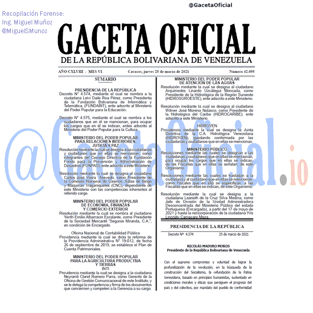 Gaceta Oficial 42095 del 25 marzo 2021 Gaceta Oficial 42095 del 25 marzo 2021