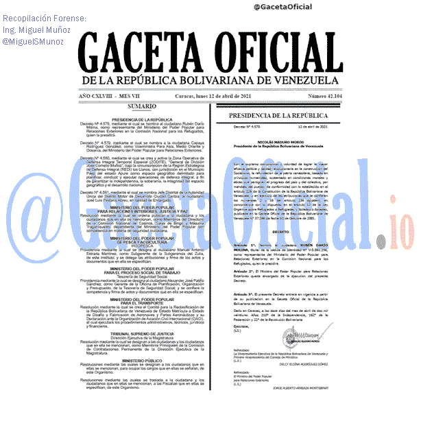 Gaceta Oficial 42104 del 12 abril 2021