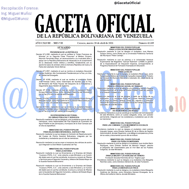 Gaceta Oficial 42109 del 20 abril 2021
