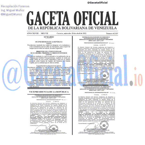 Gaceta Oficial 42115 del 28 abril 2021