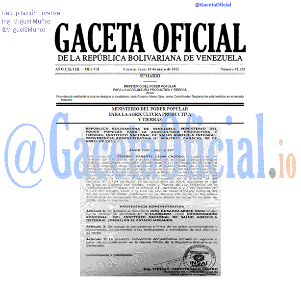 Gaceta Oficial 42123 del 10 mayo 2021