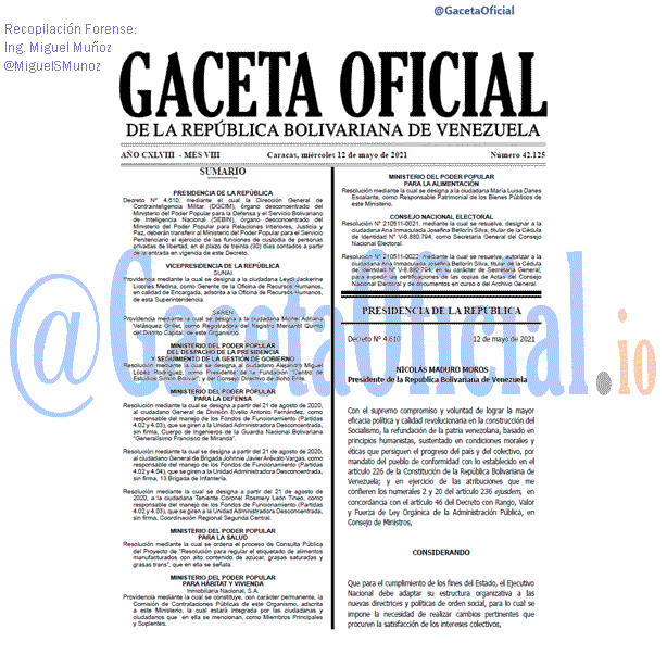 Gaceta Oficial 42125 del 12 mayo 2021